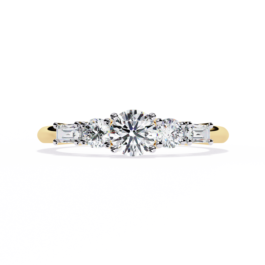 Yellow Gold Oval & Baguette Five-Stone Diamond Engagement Ring