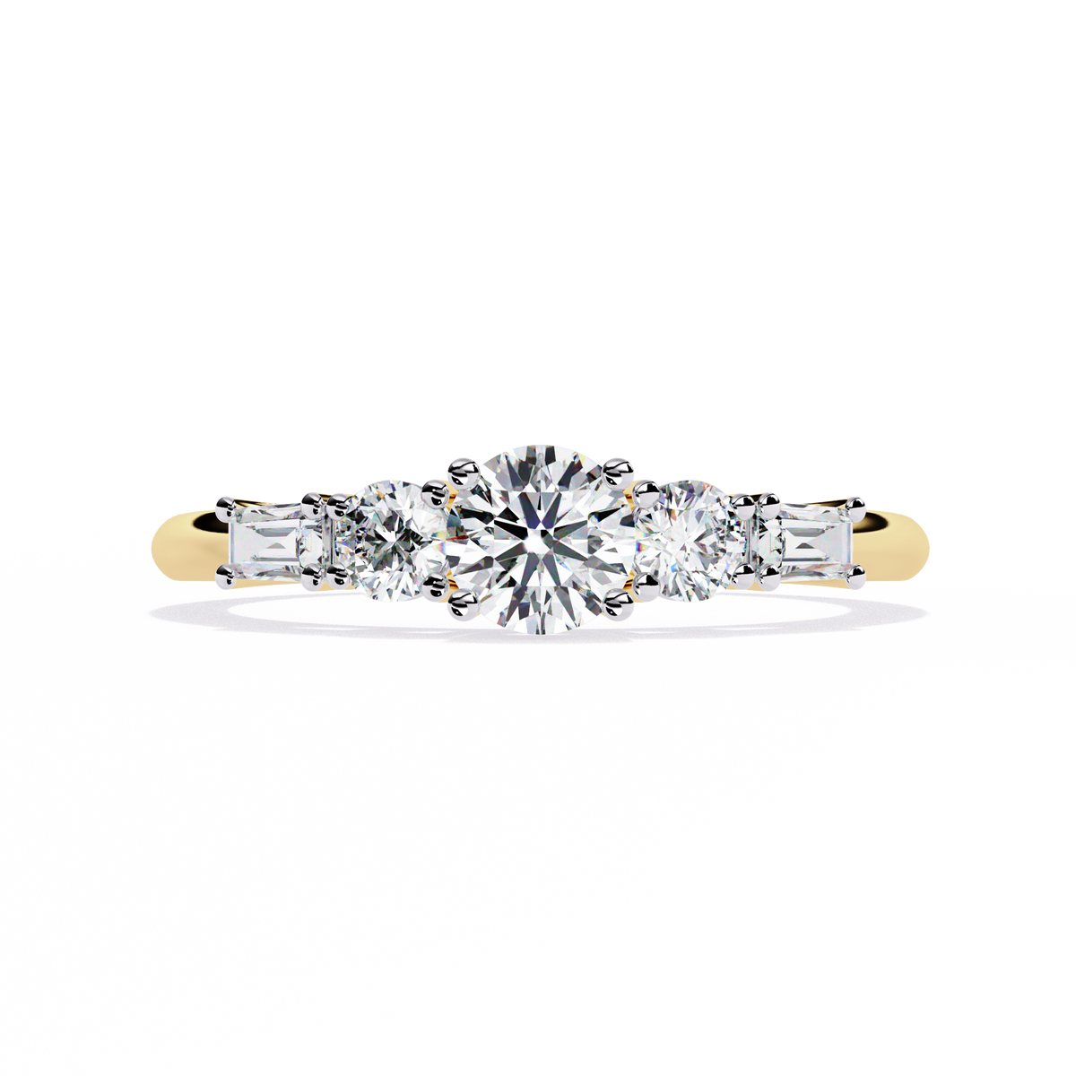 Yellow Gold Oval & Baguette Five-Stone Diamond Engagement Ring