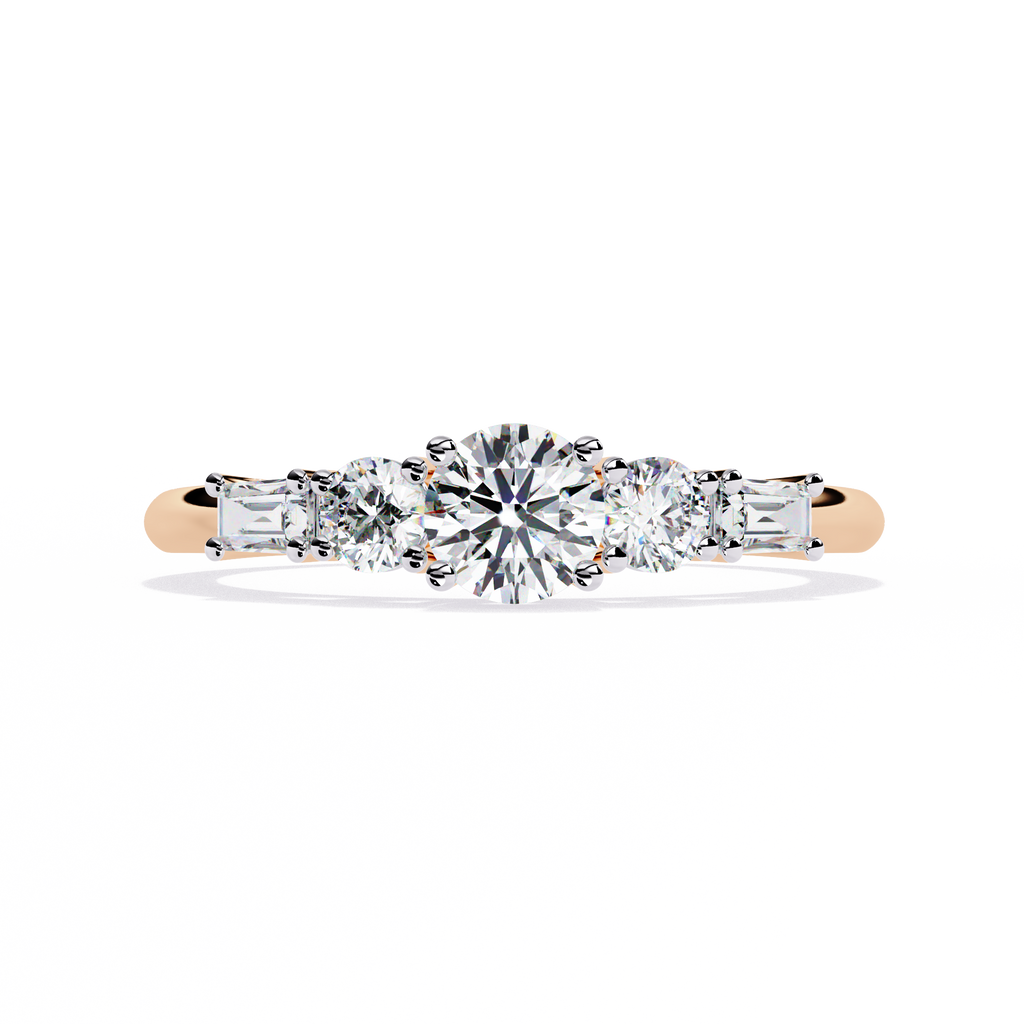 Rose Gold Round & Baguette Five-Stone Diamond Engagement Ring