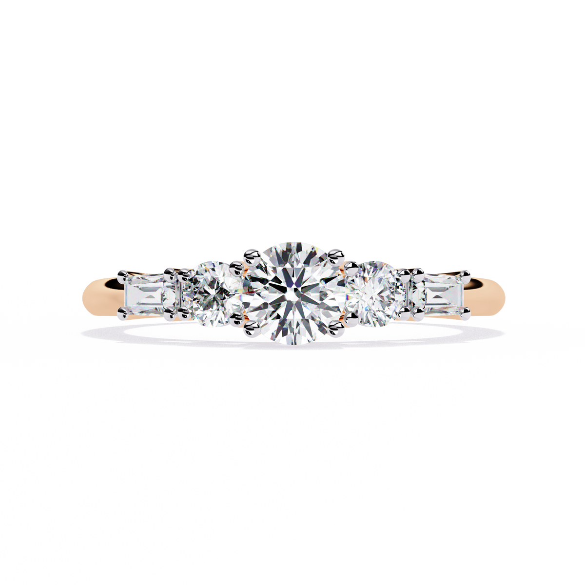 Rose Gold Round & Baguette Five-Stone Diamond Engagement Ring