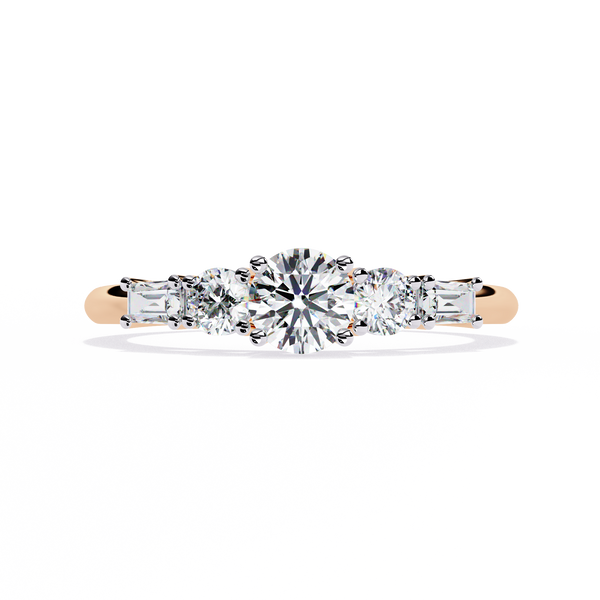 Rose Gold Round & Baguette Five-Stone Diamond Engagement Ring