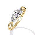Yellow Gold Round & Marquise Diamond Rope Band Engagement Ring