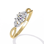 Yellow Gold Round & Marquise Diamond Rope Band Engagement Ring