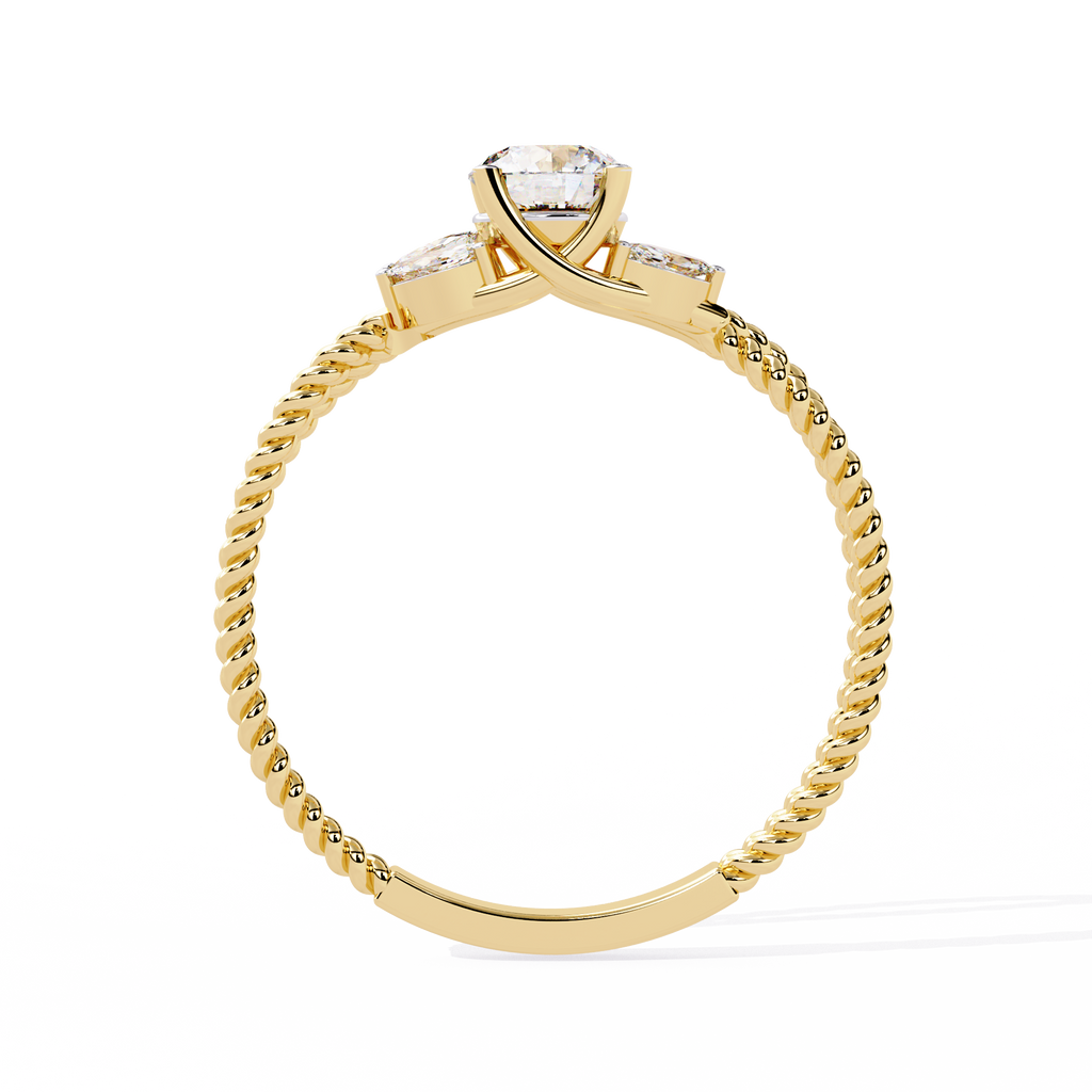 Yellow Gold Round & Marquise Diamond Rope Band Engagement Ring