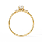 Yellow Gold Round & Marquise Diamond Rope Band Engagement Ring