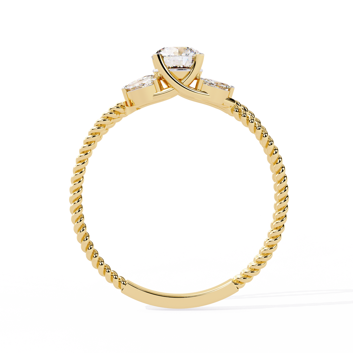 Yellow Gold Round & Marquise Diamond Rope Band Engagement Ring