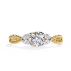 Yellow Gold Round & Marquise Diamond Rope Band Engagement Ring