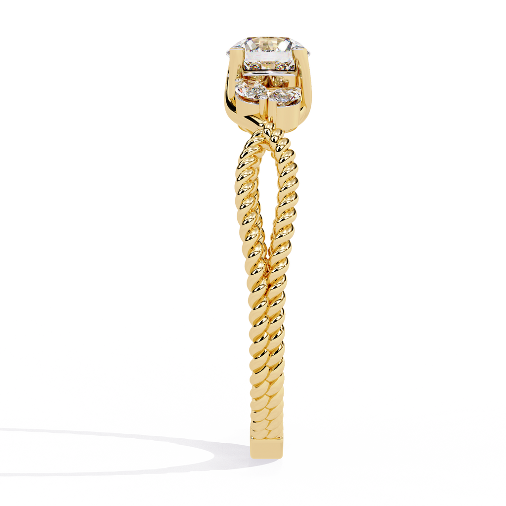 Yellow Gold Round & Marquise Diamond Rope Band Engagement Ring