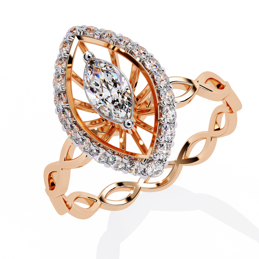 Rose Gold Marquise Diamond Sunburst Halo Infinity Band Ring