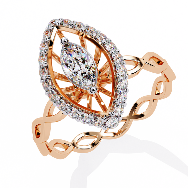 Rose Gold Marquise Diamond Sunburst Halo Infinity Band Ring