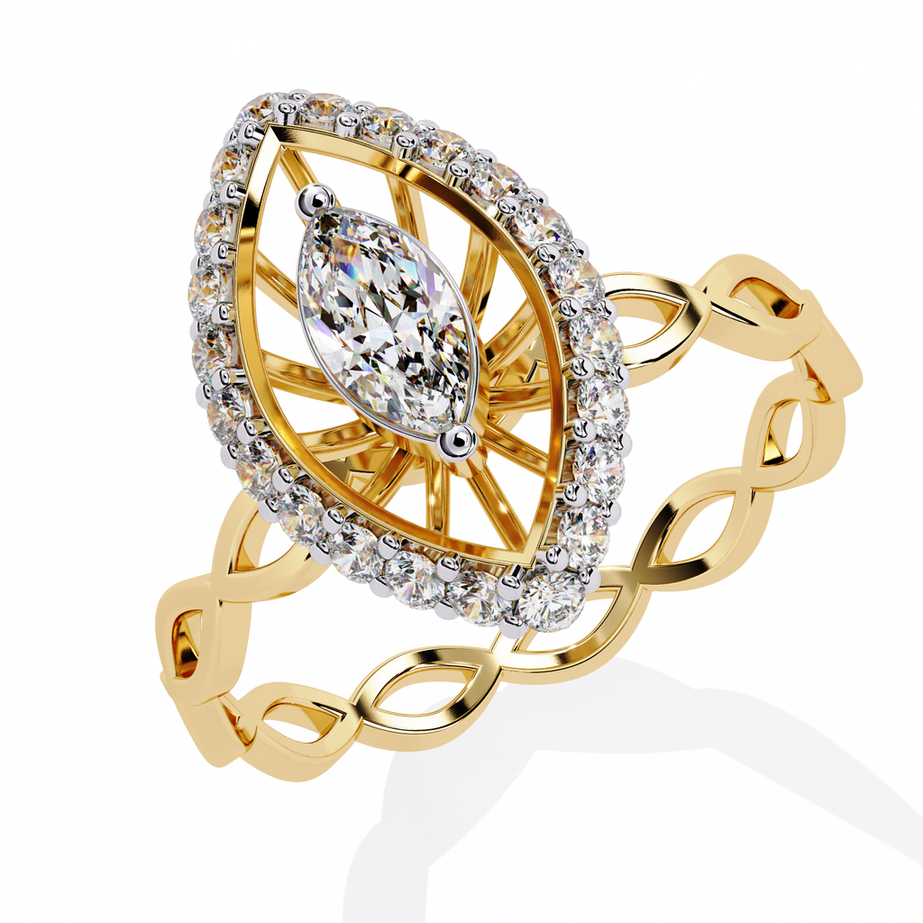 Yellow Gold Marquise Diamond Sunburst Halo Infinity Band Ring
