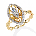 Yellow Gold Marquise Diamond Sunburst Halo Infinity Band Ring
