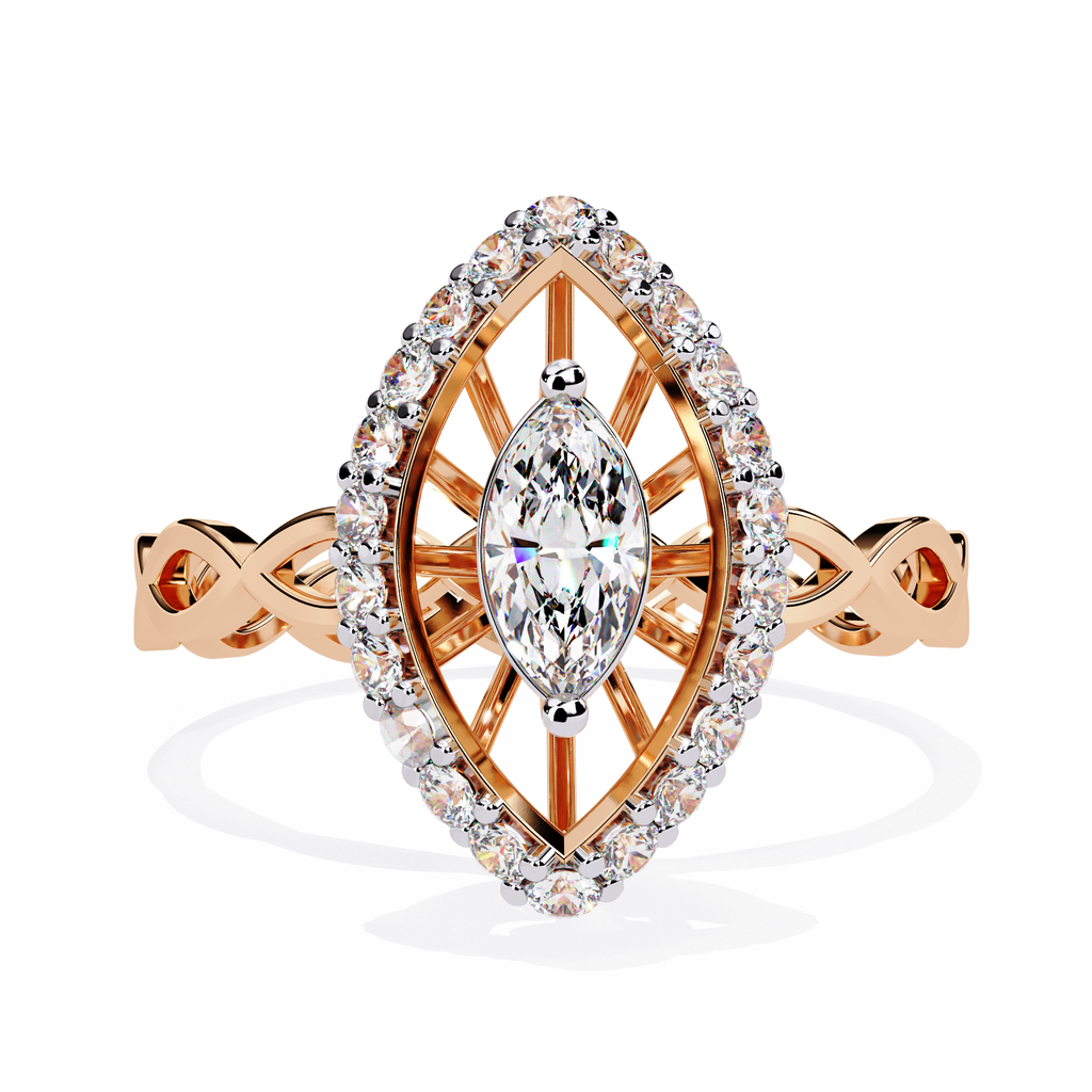 Rose Gold Marquise Diamond Sunburst Halo Infinity Band Ring