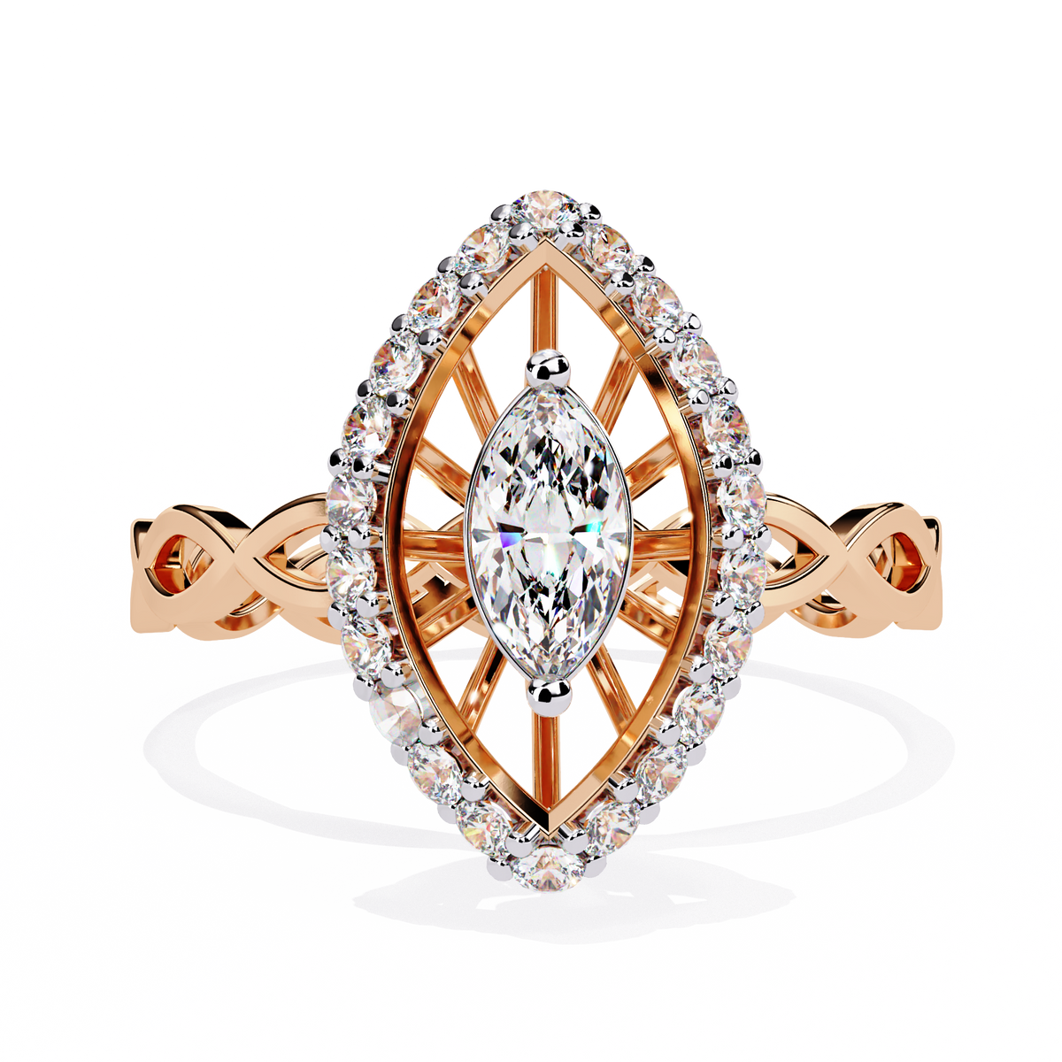 Rose Gold Marquise Diamond Sunburst Halo Infinity Band Ring