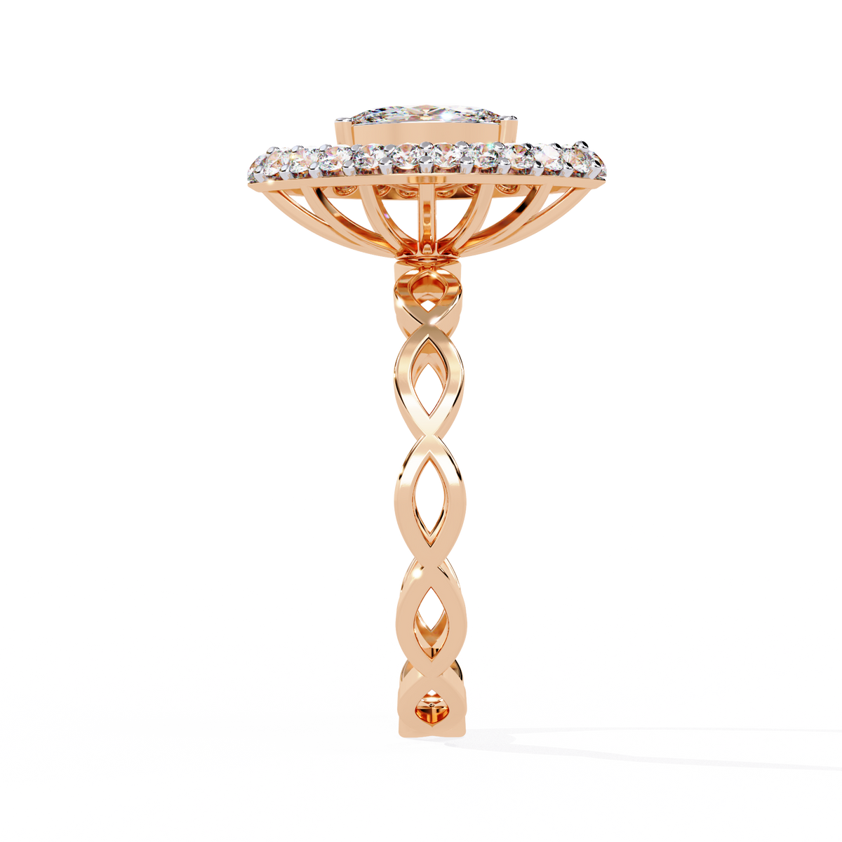 Rose Gold Marquise Diamond Sunburst Halo Infinity Band Ring