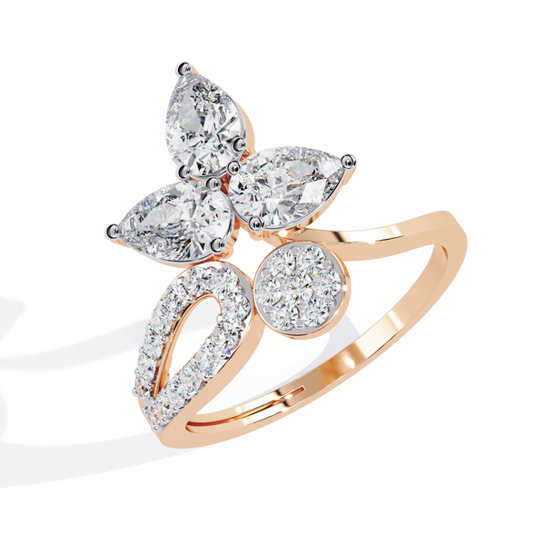 Rose Gold Pear Cut Diamond Butterfly Statement Ring