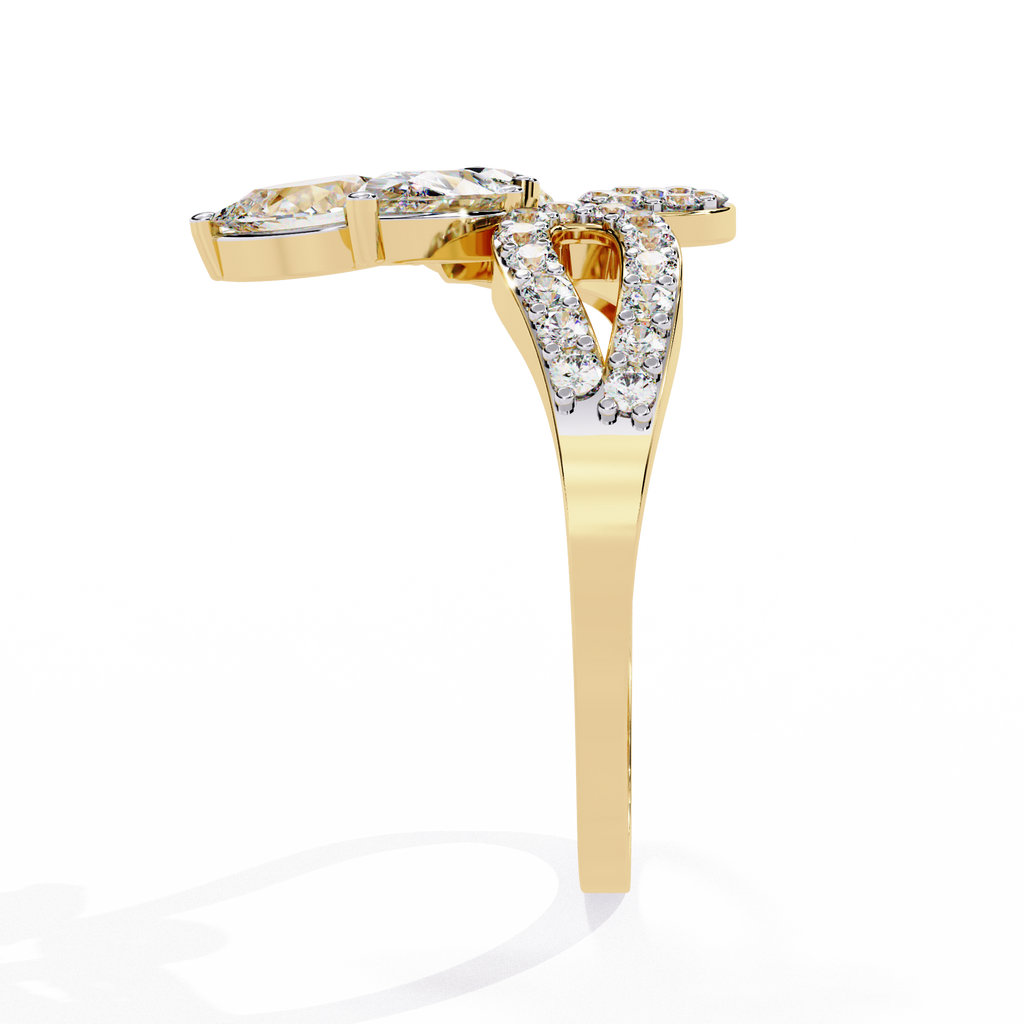 Yellow Gold Pear Cut Diamond Butterfly Statement Ring