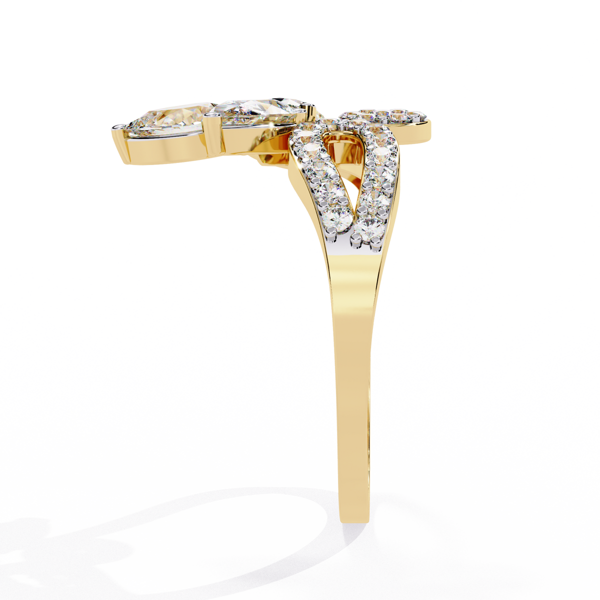 Yellow Gold Pear Cut Diamond Butterfly Statement Ring