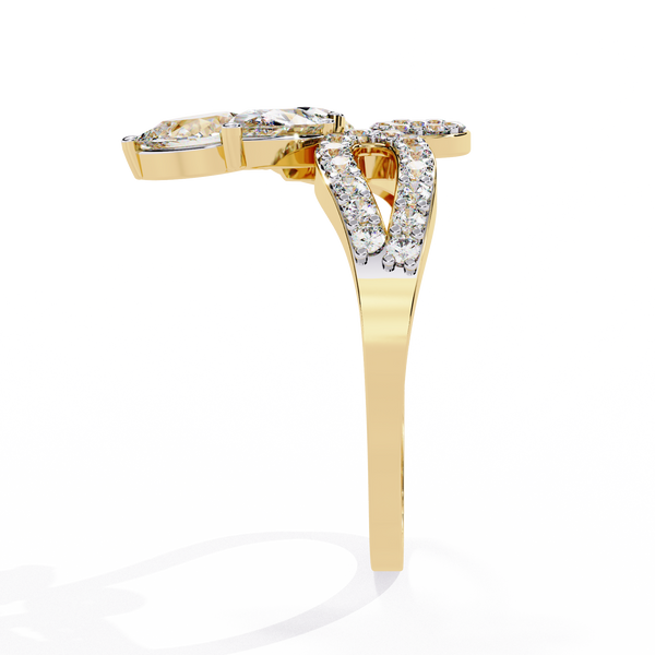 Gold Pear Cut Diamond Butterfly Statement Ring