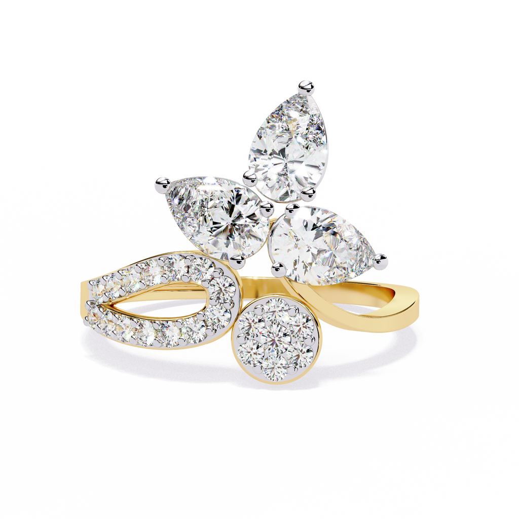 Yellow Gold Pear Cut Diamond Butterfly Statement Ring
