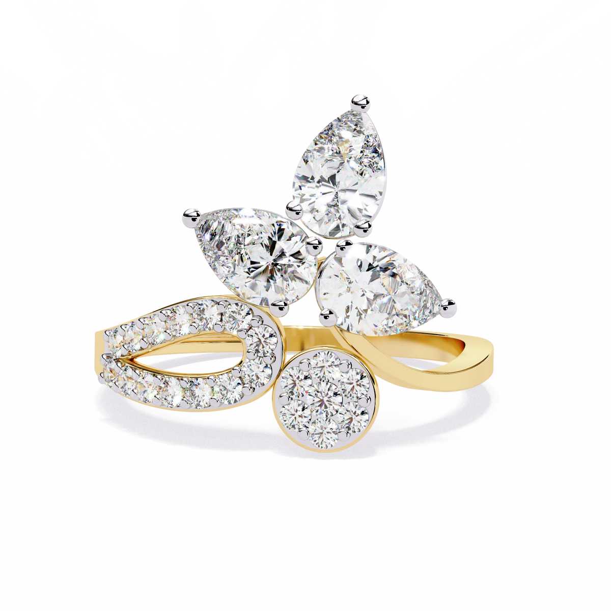 Yellow Gold Pear Cut Diamond Butterfly Statement Ring