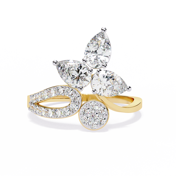 Gold Pear Cut Diamond Butterfly Statement Ring