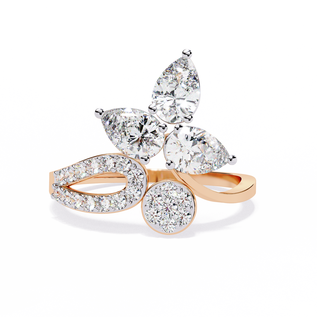 Rose Gold Pear Cut Diamond Butterfly Statement Ring