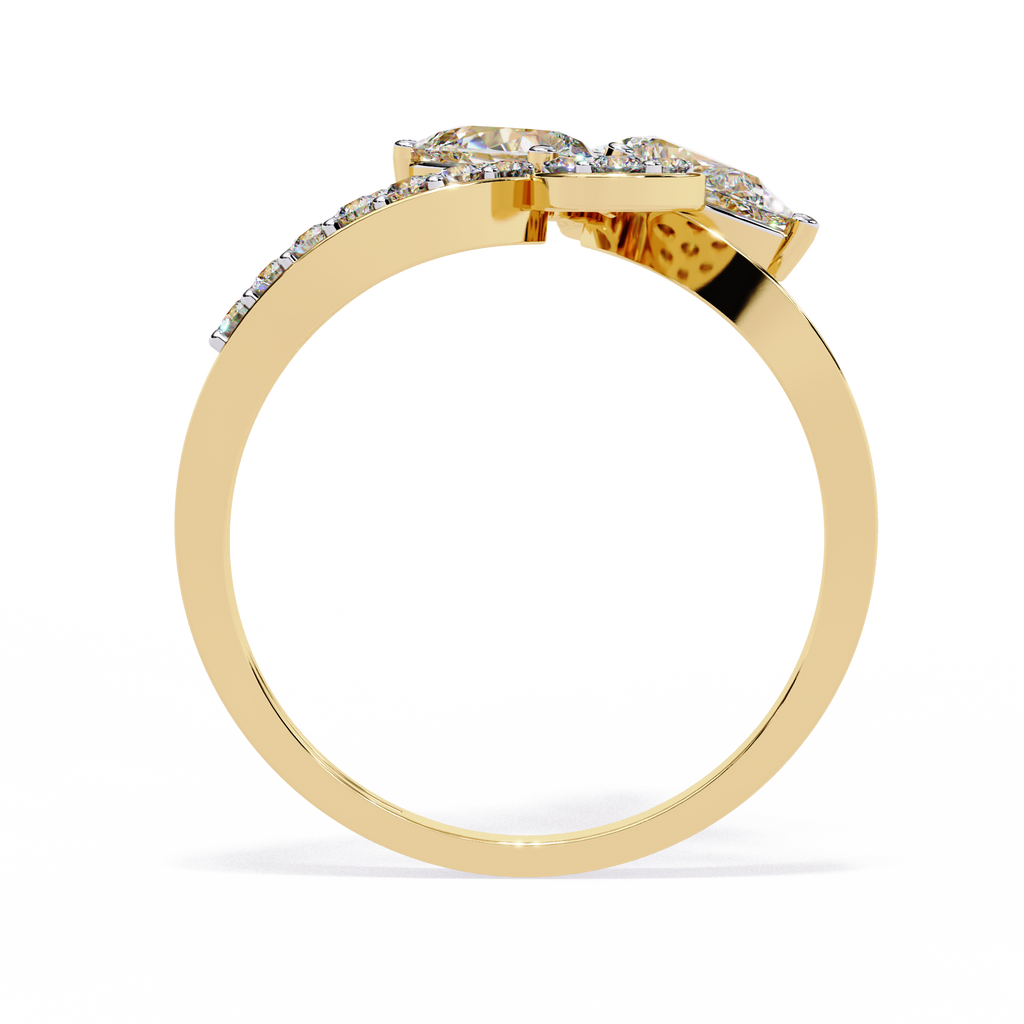 Yellow Gold Pear Cut Diamond Butterfly Statement Ring