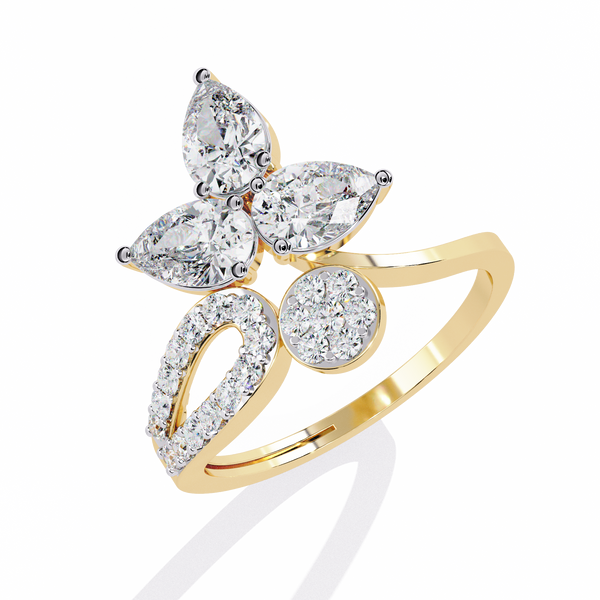 Gold Pear Cut Diamond Butterfly Statement Ring
