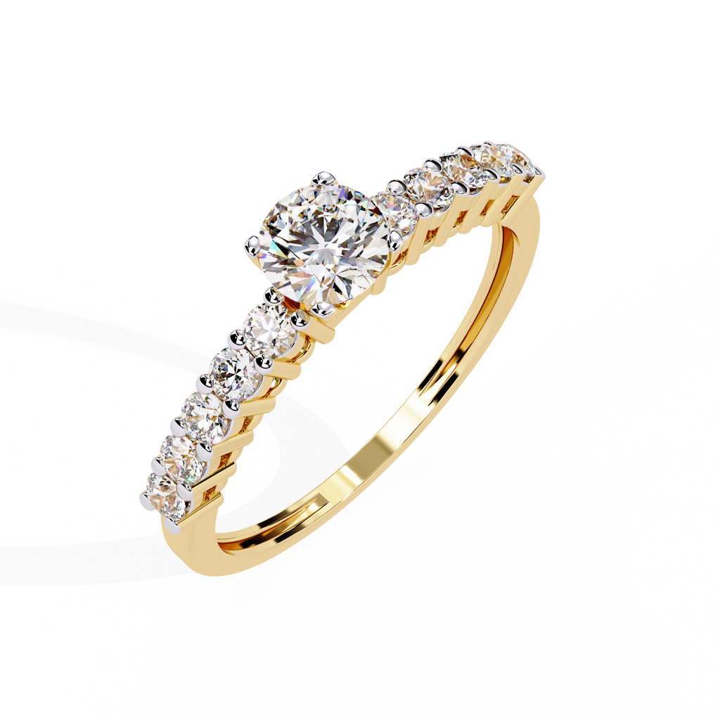 Yellow Gold Round Brilliant Diamond Shoulder-Set Engagement Ring
