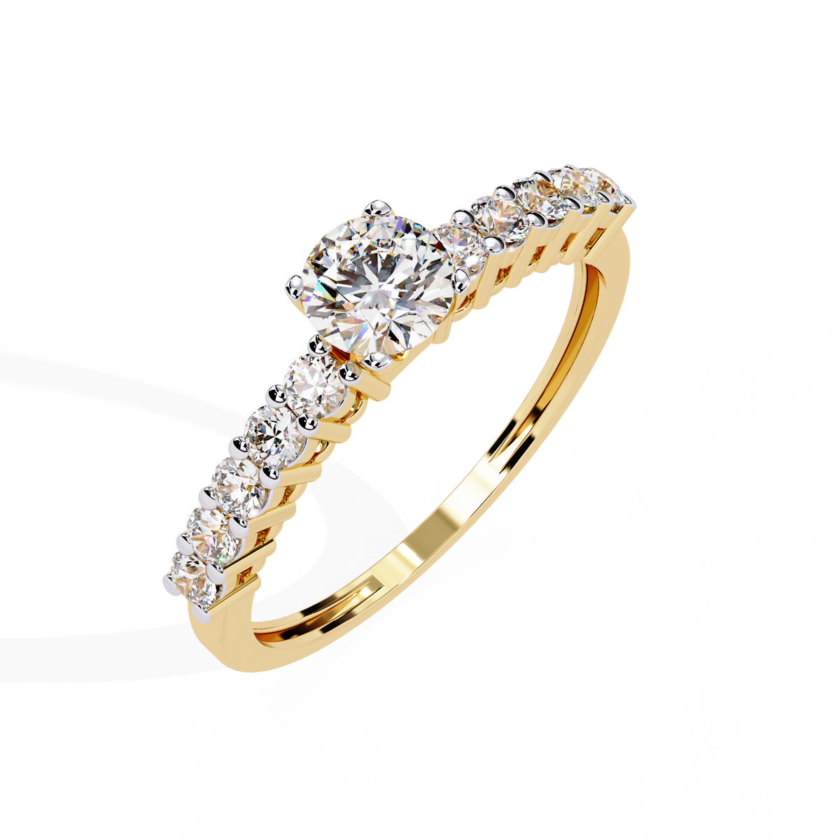 Yellow Gold Round Brilliant Diamond Shoulder-Set Engagement Ring