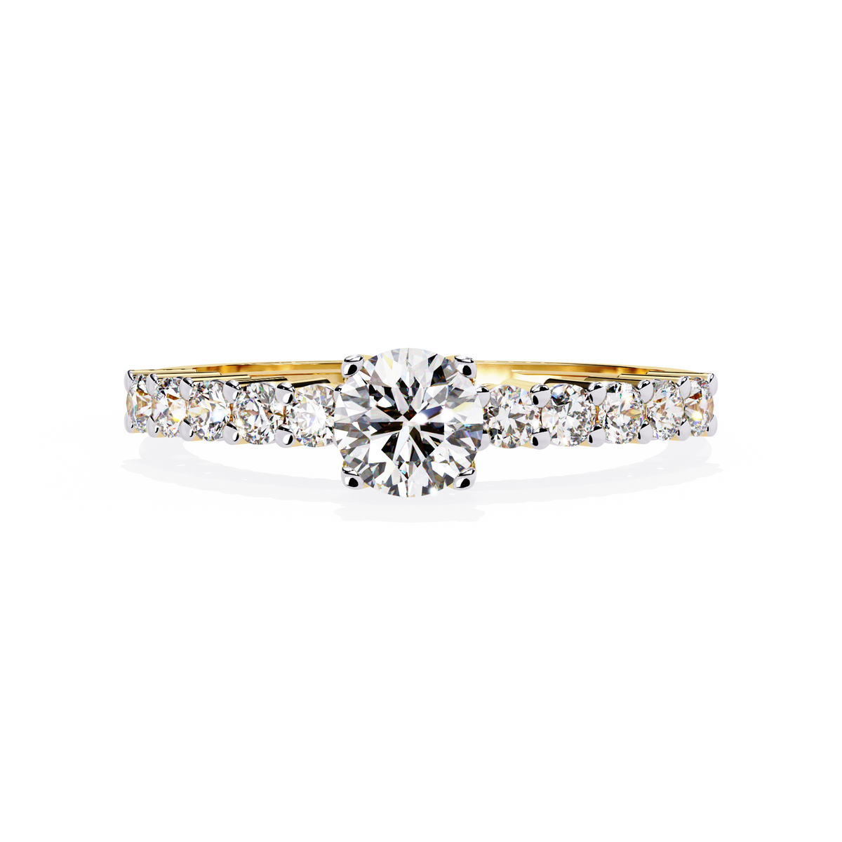 Yellow Gold Round Brilliant Diamond Shoulder-Set Engagement Ring