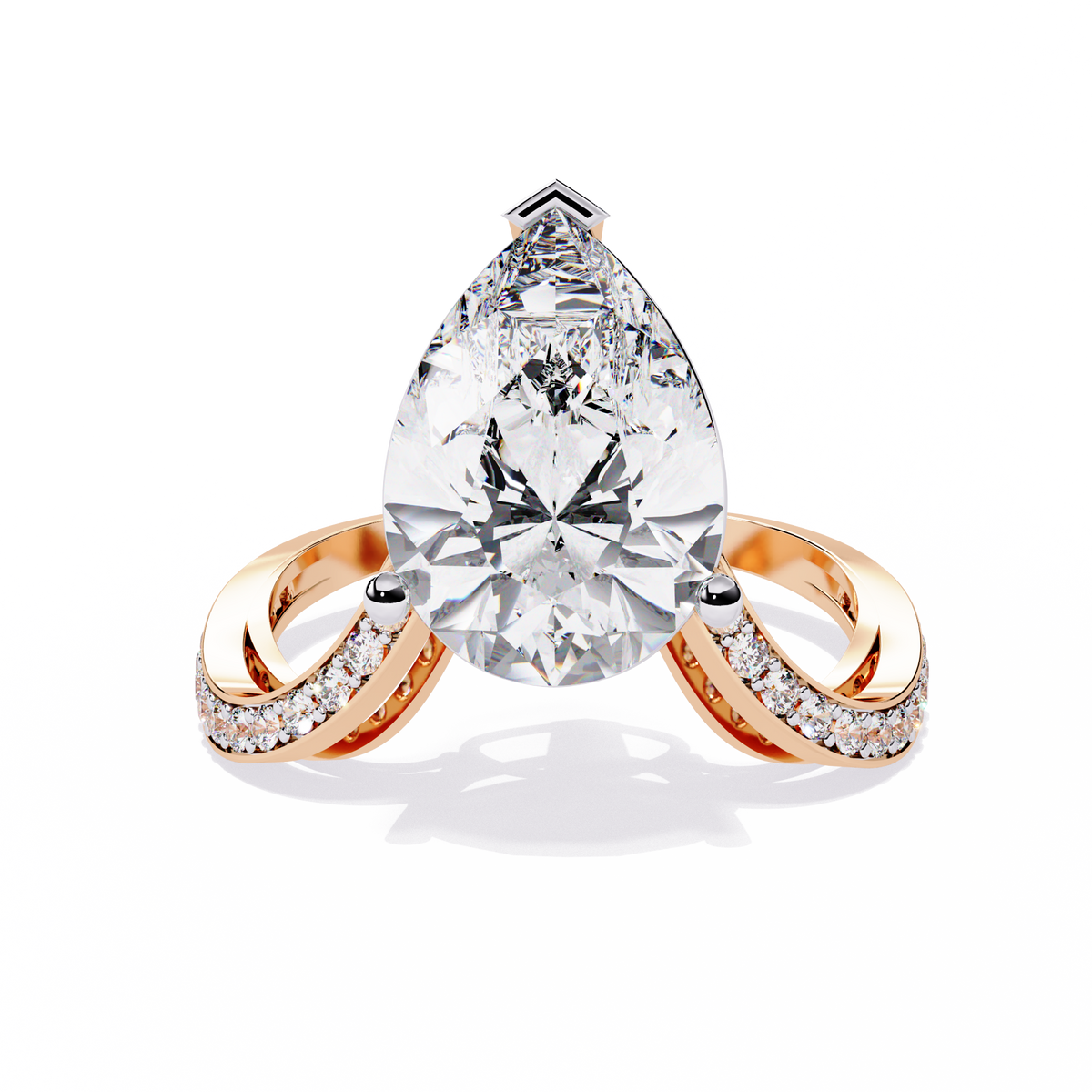 Rose Gold Pear Cut Diamond Crossover Pave Engagement Ring
