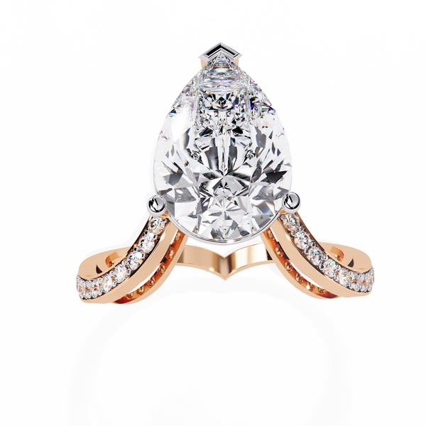 Rose Gold Pear Cut Diamond Crossover Pave Engagement Ring