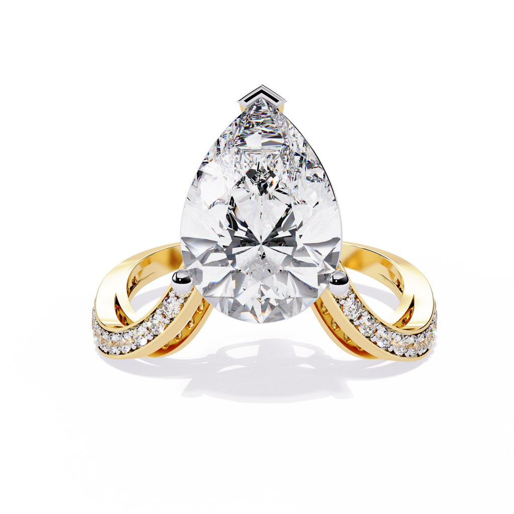Yellow Gold Pear Cut Diamond Crossover Pave Engagement Ring