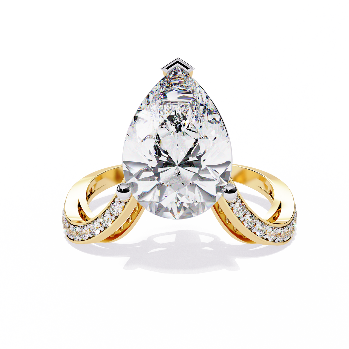 Yellow Gold Pear Cut Diamond Crossover Pave Engagement Ring