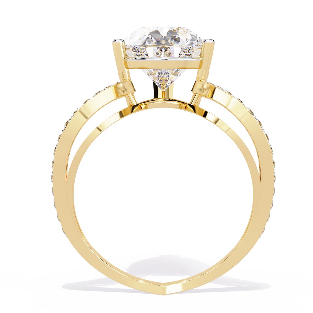 Yellow Gold Pear Cut Diamond Crossover Pave Engagement Ring