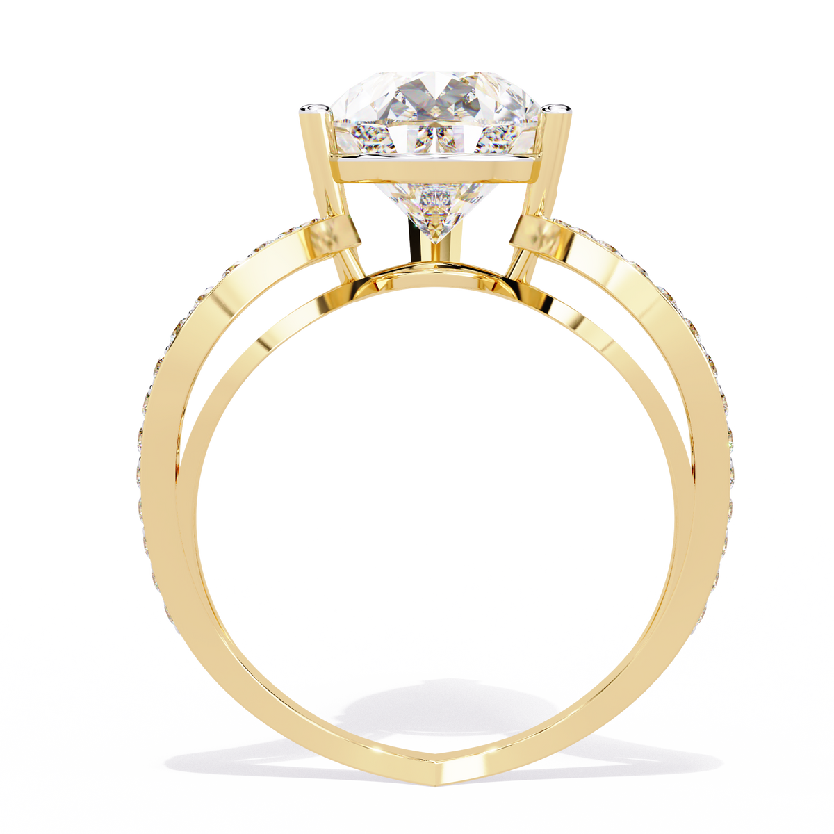 Yellow Gold Pear Cut Diamond Crossover Pave Engagement Ring