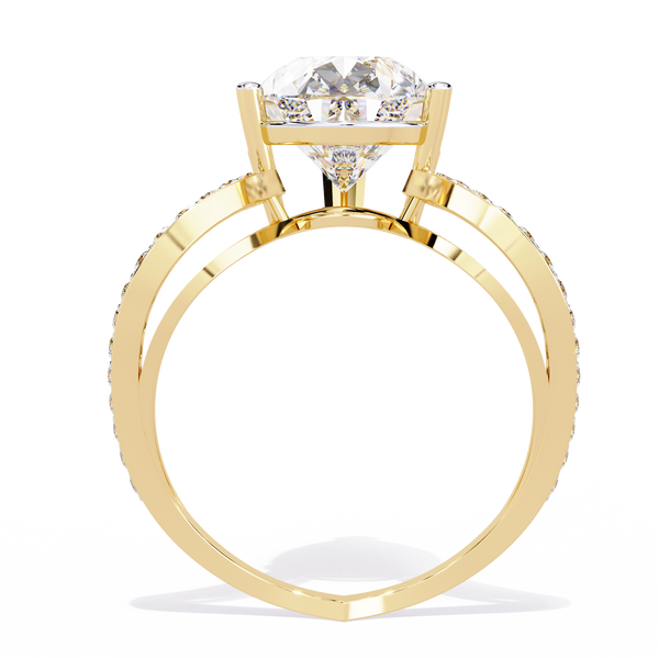 Gold Pear Cut Diamond Crossover Pave Engagement Ring