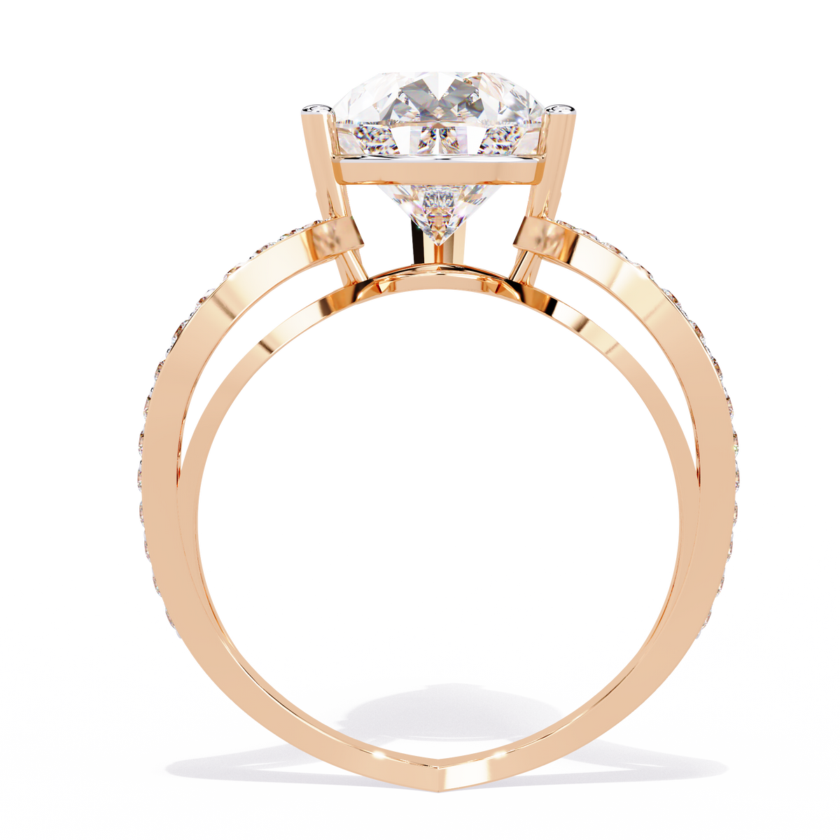 Rose Gold Pear Cut Diamond Crossover Pave Engagement Ring
