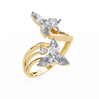 Gold Pear Diamond Double Butterfly Open Wrap Ring