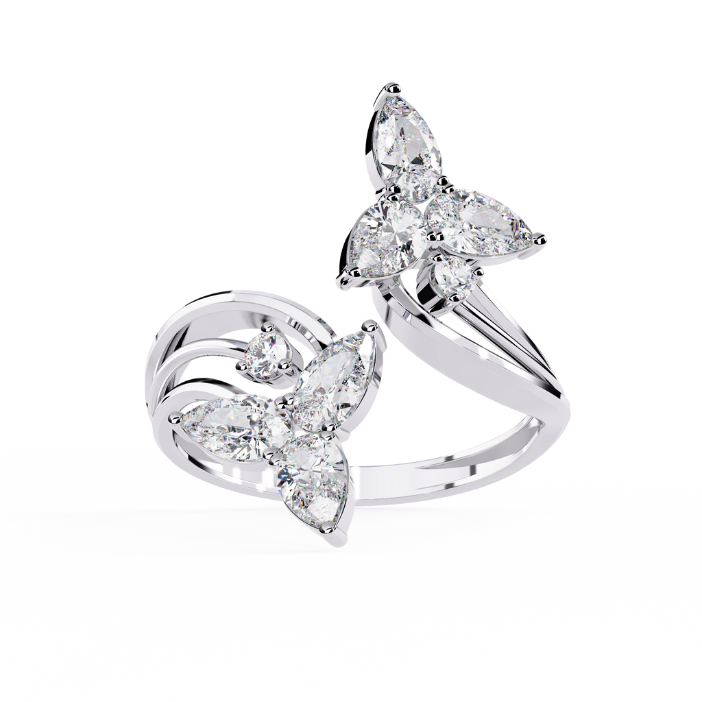 White Gold Pear Diamond Double Butterfly Bypass Ring