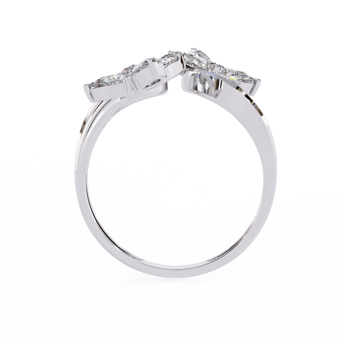 White Gold Pear Diamond Double Butterfly Bypass Ring