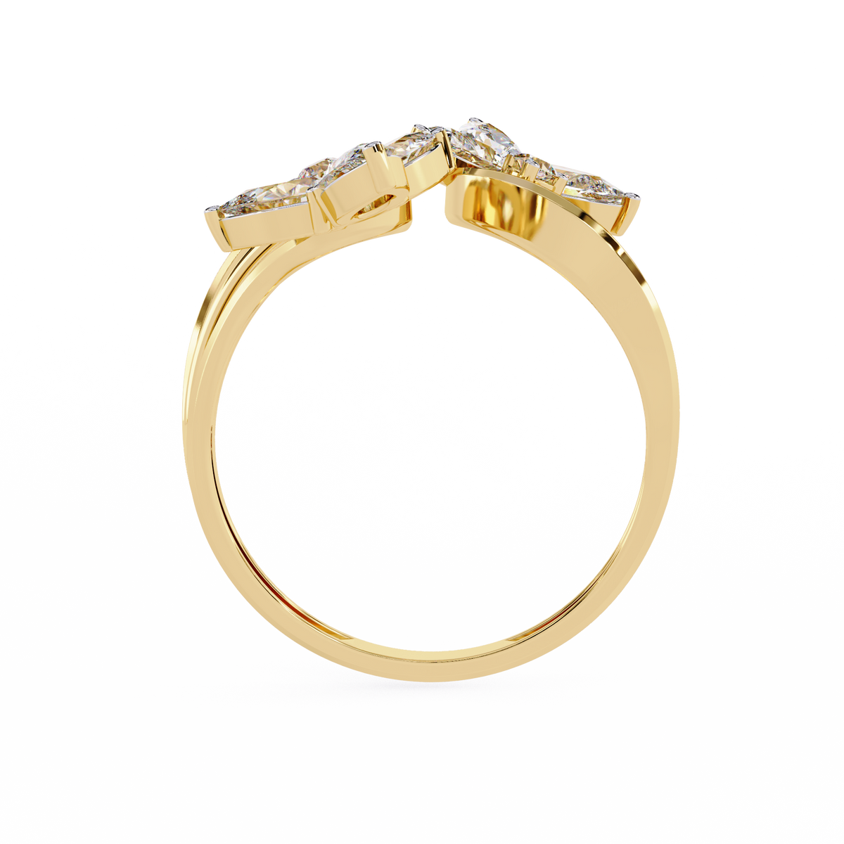 Gold Pear Diamond Double Butterfly Open Wrap Ring