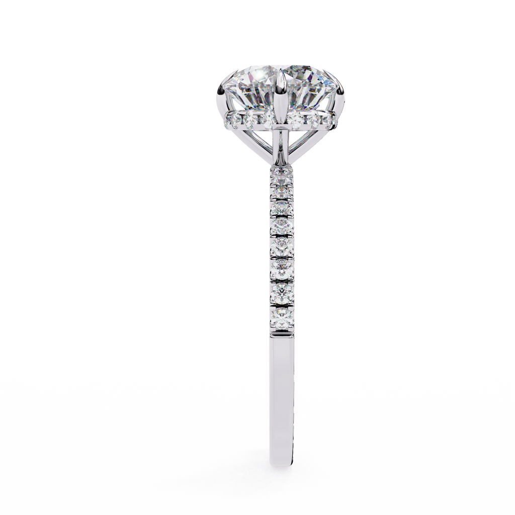 White Gold Round Diamond Solitaire Pavé Engagement Ring