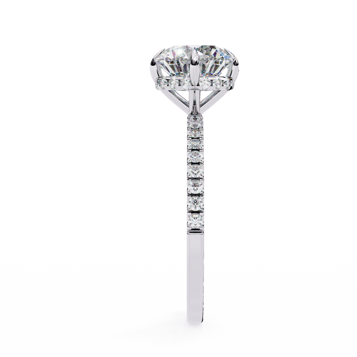 White Gold Round Diamond Solitaire Pavé Engagement Ring