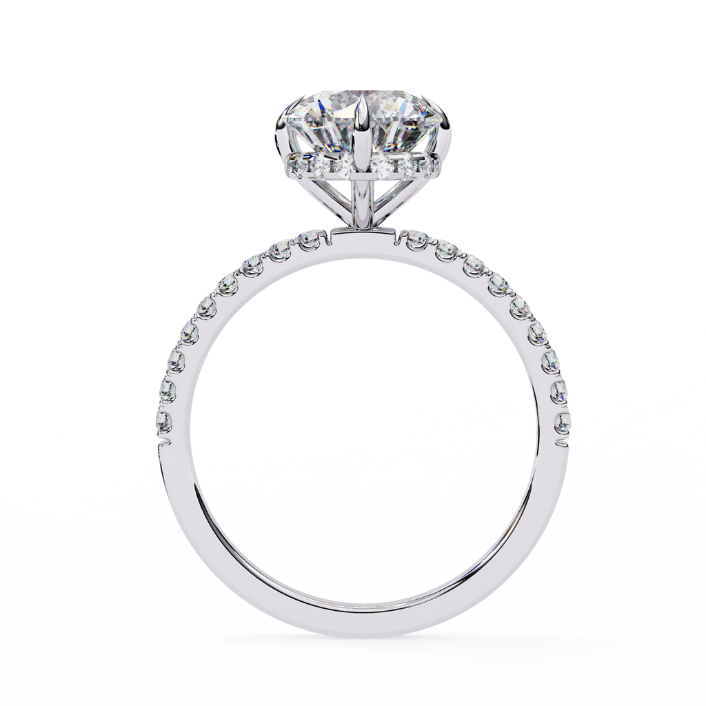 White Gold Round Diamond Solitaire Pavé Engagement Ring