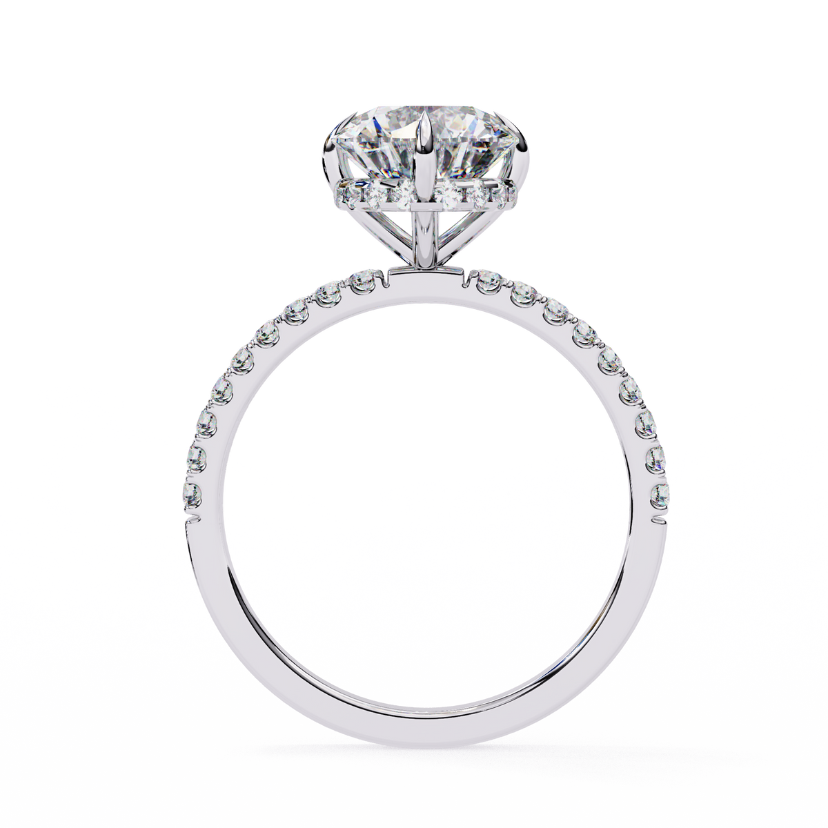 White Gold Round Diamond Solitaire Pavé Engagement Ring