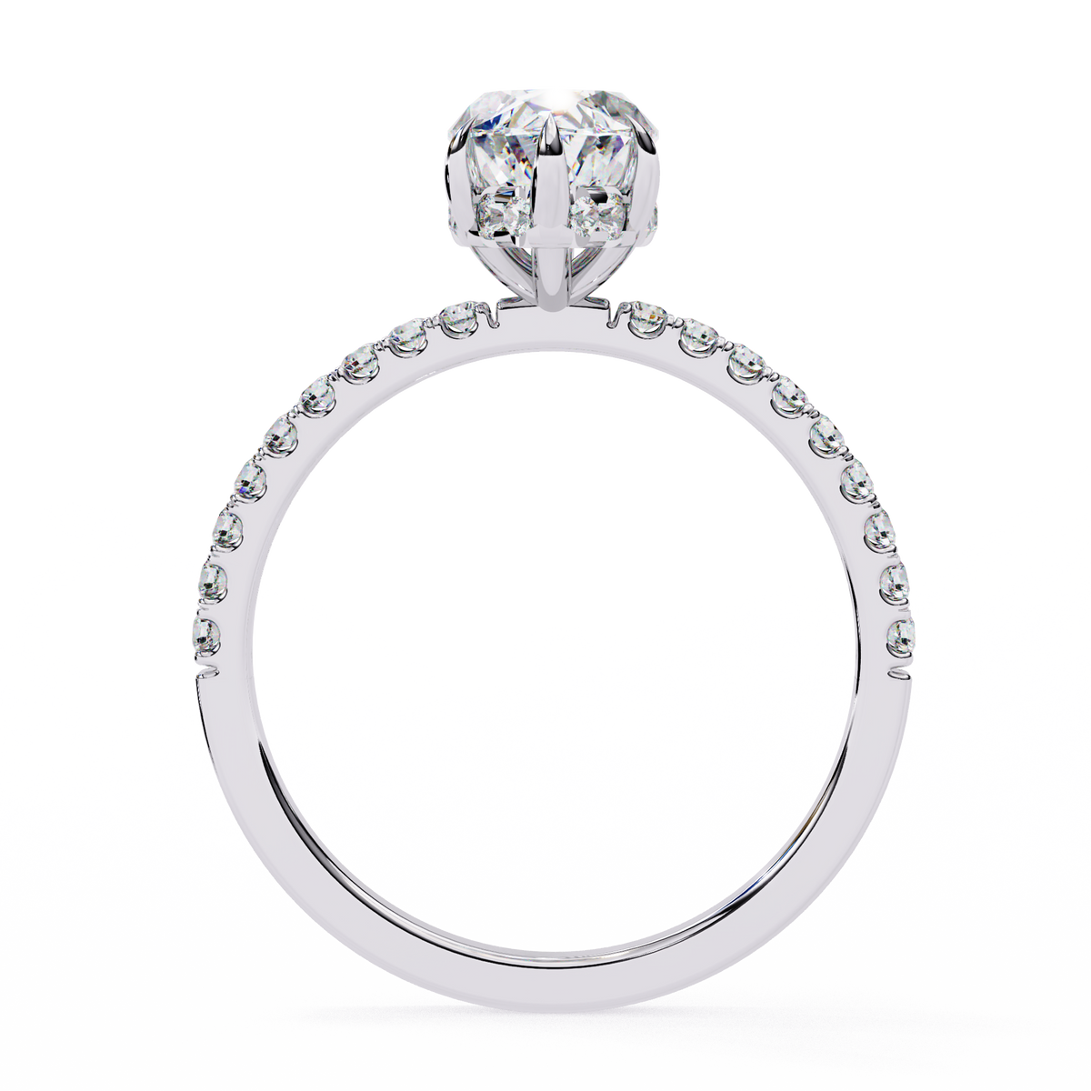 White Gold Marquise Diamond Solitaire Pavé Engagement Ring
