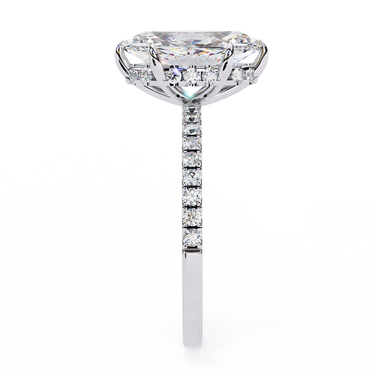 White Gold Marquise Diamond Solitaire Pavé Engagement Ring